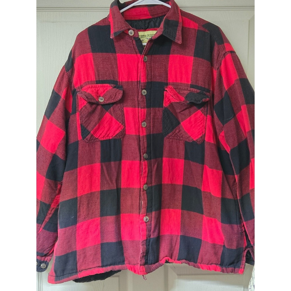 Rustic Ridge Mens Red Black Buffalo Plaid Quilted Flannel Shirt Jacket 2XL